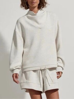 Varley Betsy Sweat Ivory Gray Marl Funnel Neck Pullover Sweatshirt Small EUC
